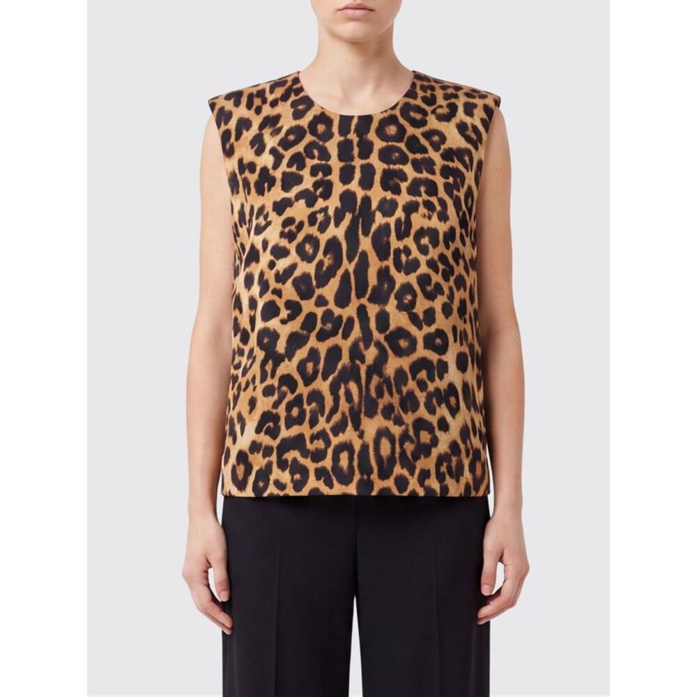 Alberta Ferretti Animal Print Silk Sleeveless Top With Crew Neck